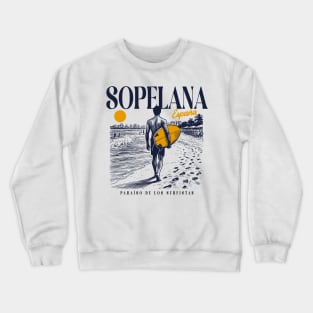 Vintage Surfing Sopelana, Spain // Retro Surfer Sketch // Surfer's Paradise Crewneck Sweatshirt